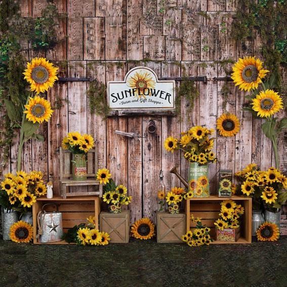 Kate Tournesol Mur Bois Automne Toile de fond pour la photographie - Kate Backdrop FR