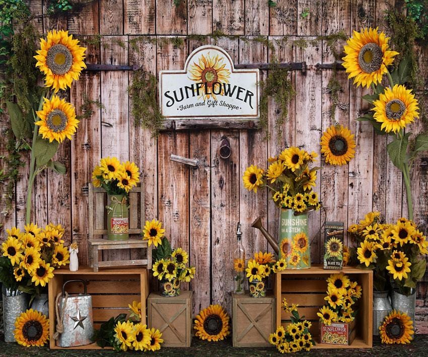 Kate Tournesol Mur Bois Automne Toile de fond pour la photographie - Kate Backdrop FR