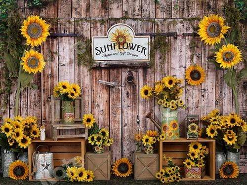 Kate Tournesol Mur Bois Automne Toile de fond pour la photographie - Kate Backdrop FR