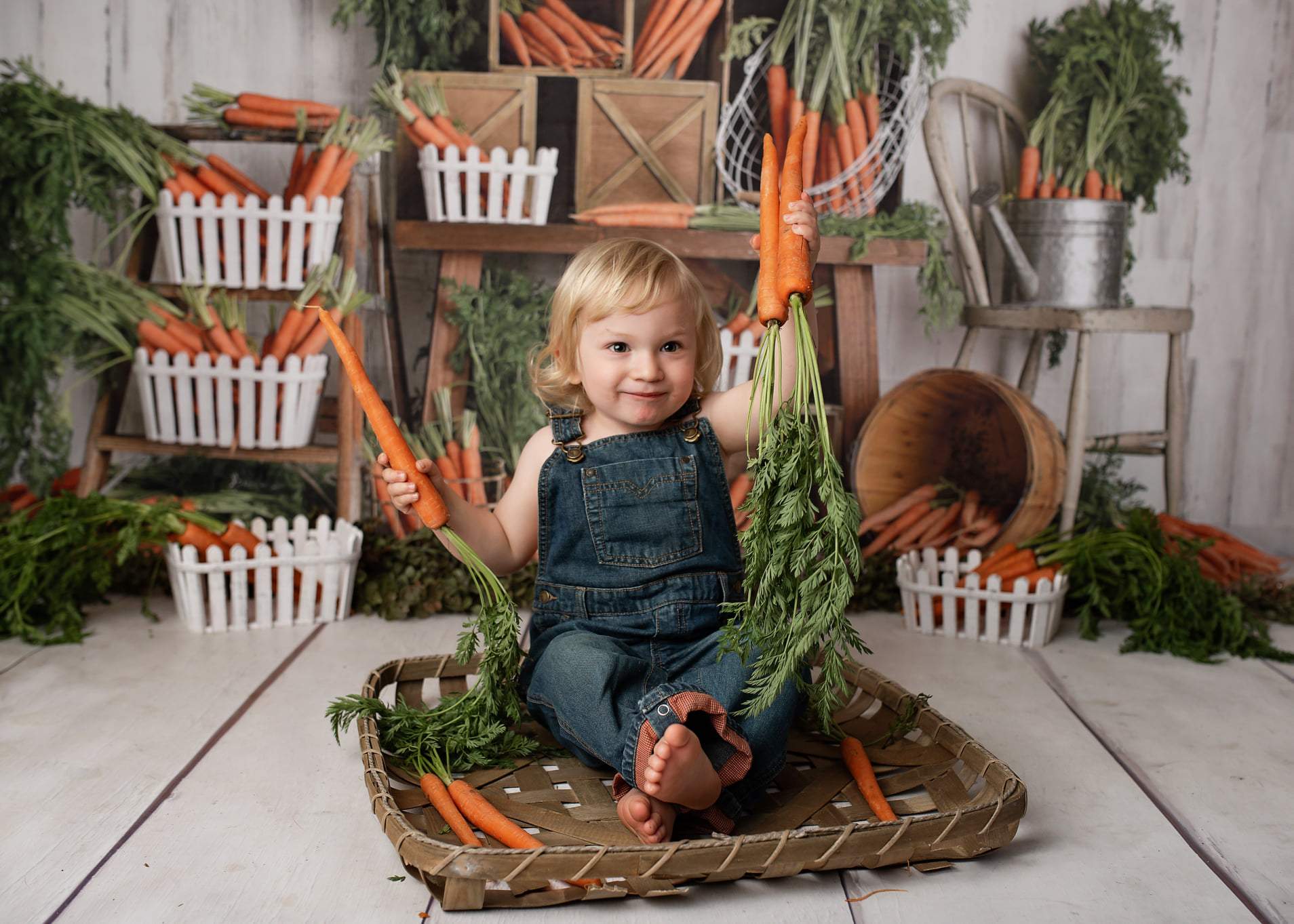 Kate Printemps Pâques Carottes Bois Enfant Toile de fond conçue par Mandy Ringe - Kate Backdrop FR