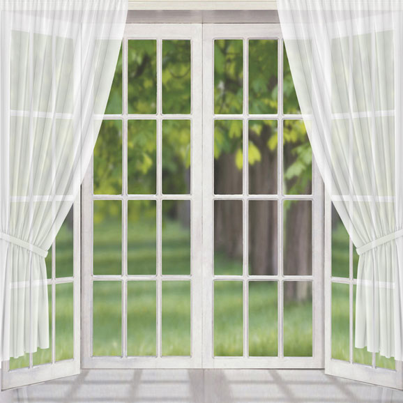 Kate Fenêtre Paysage Rideau Blanc Printemps Toile de fond conçue par Jerry_Sina