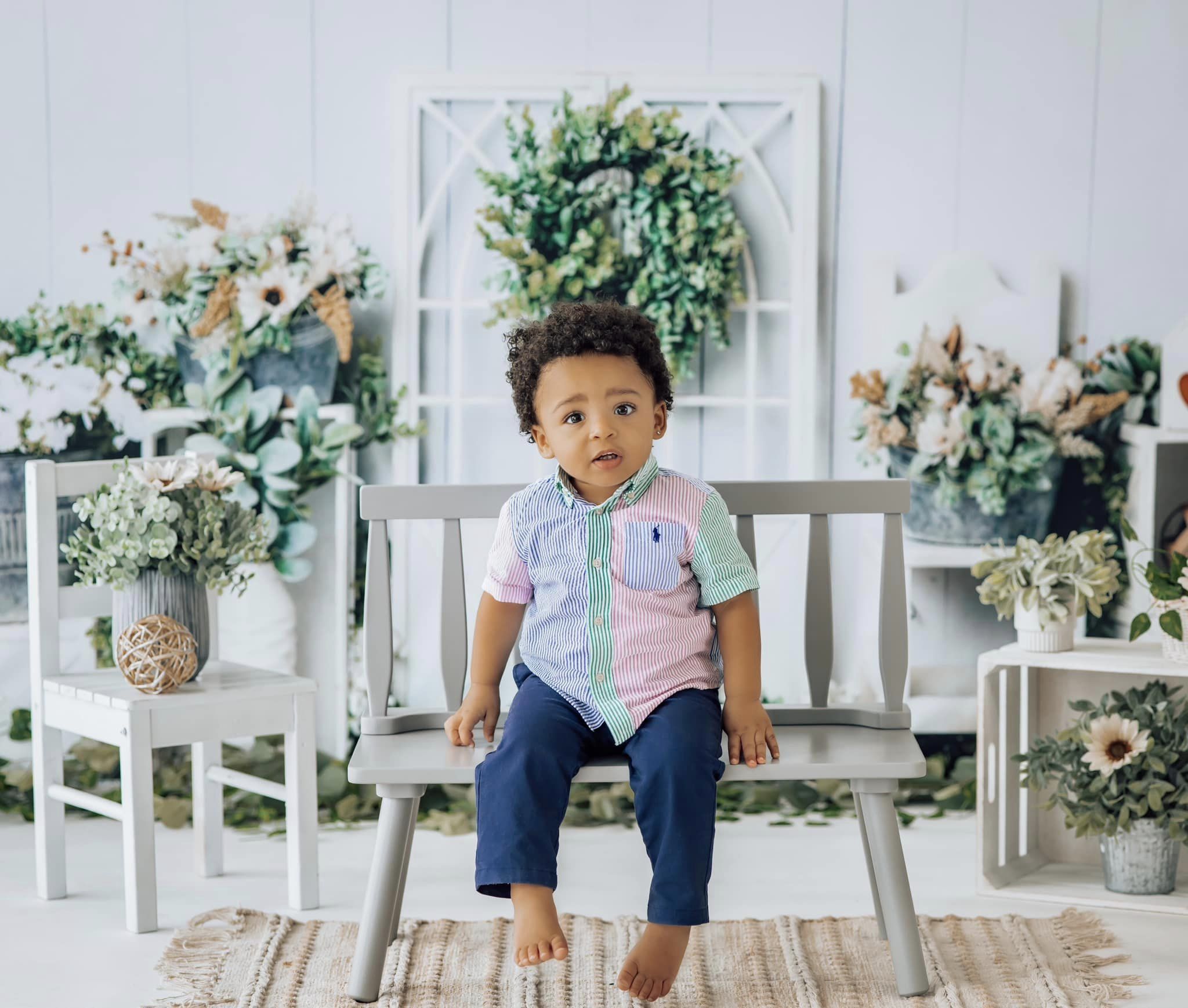 Kate Fleurs Blanc Boho Plantes Toile de fond conçue par Megan Leigh - Kate Backdrop FR