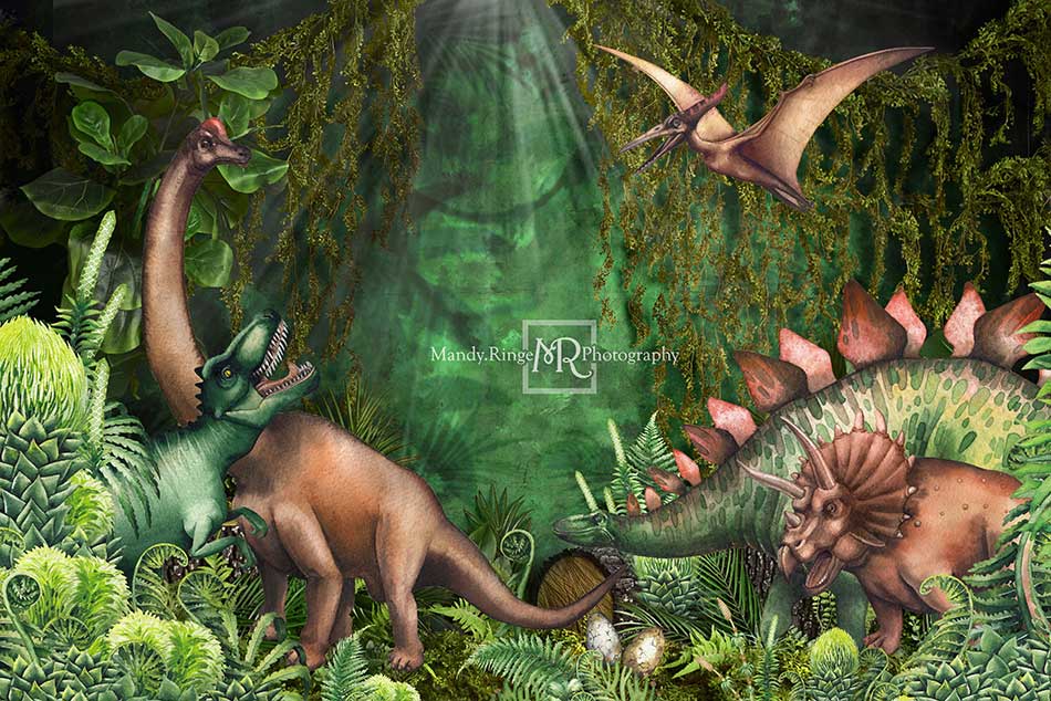 Kate Été Jungle Aventure Dinosaures Toile de fond conçue par Mandy Ringe - Kate Backdrop FR
