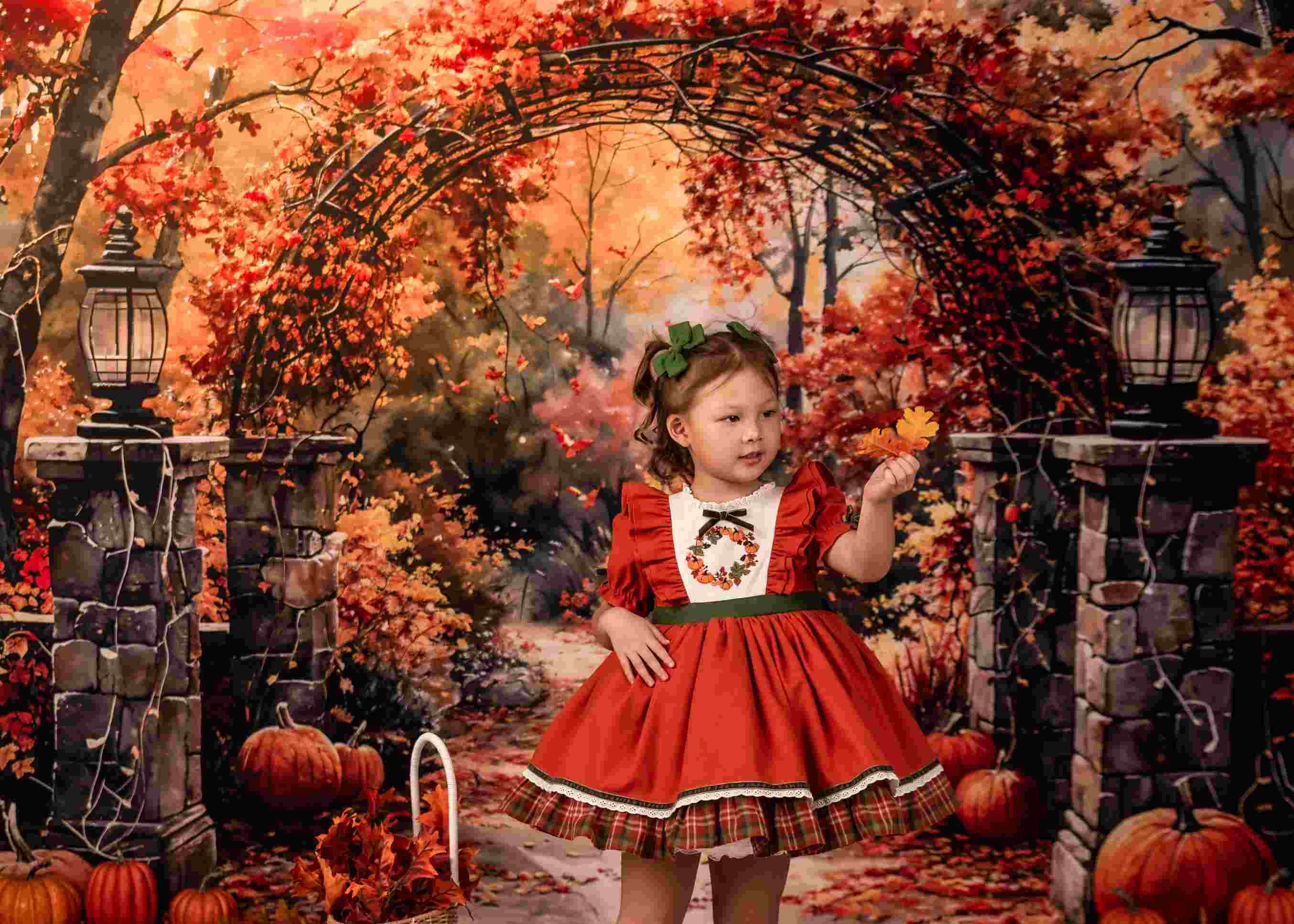 Offres Éclair Kate Aquarelle Automne Forêt Citrouille Arche Toile de fond conçue par GQ - Kate Backdrop FR