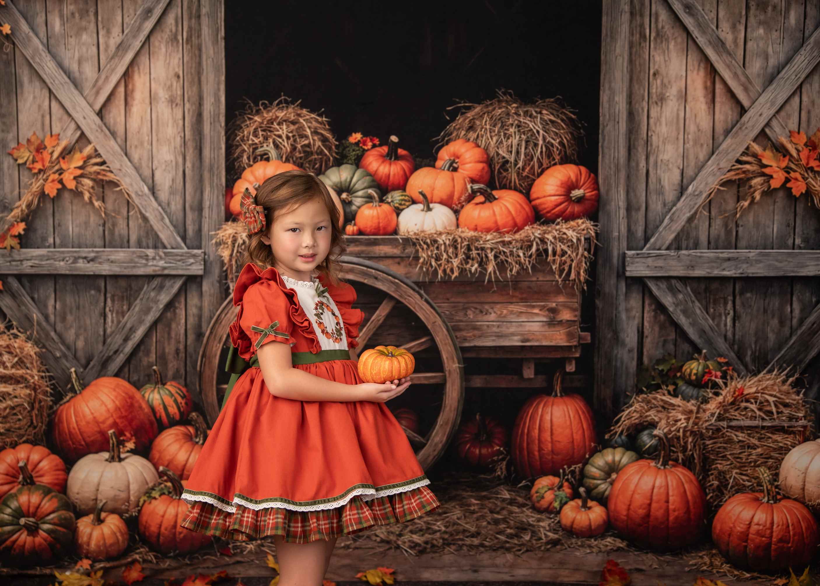 Kate Automne Citrouilles Chariot Grange Porte Toile de fond conçue par Emetselch - Kate Backdrop FR