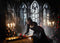 Kate Halloween Église Sombre Bougies Intérieur Toile de fond conçue par Emetselch - Kate Backdrop FR