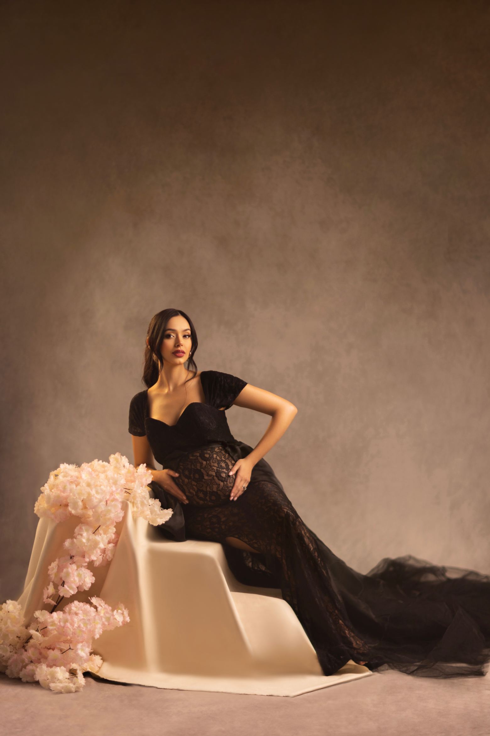 Kate Dentelle Manches courtes Noir Robe de Grossesse pour Séance Photo - Kate Backdrop FR