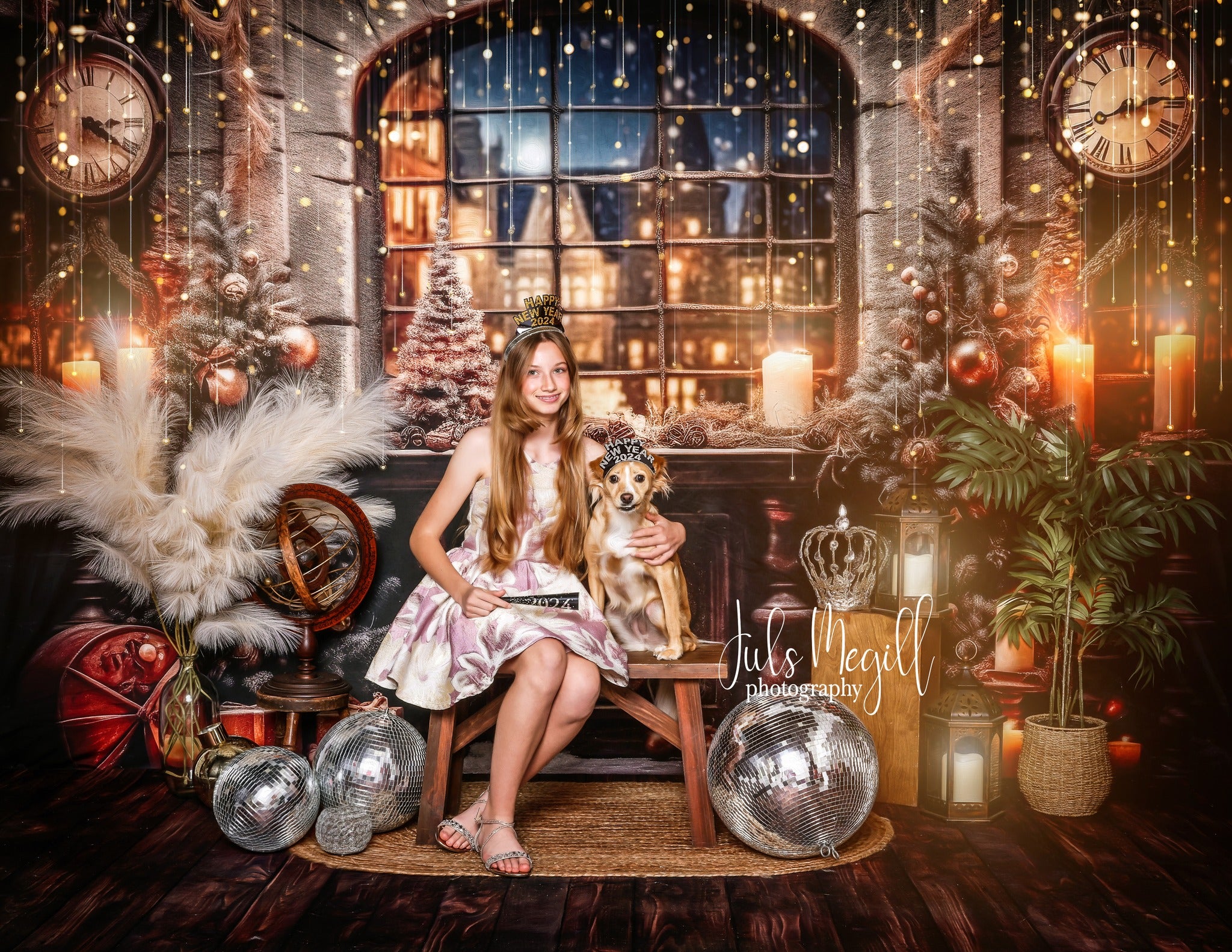 Kate Horloge Sapin de Noël Vintage Nuit Toile de fond pour la photographie - Kate Backdrop FR