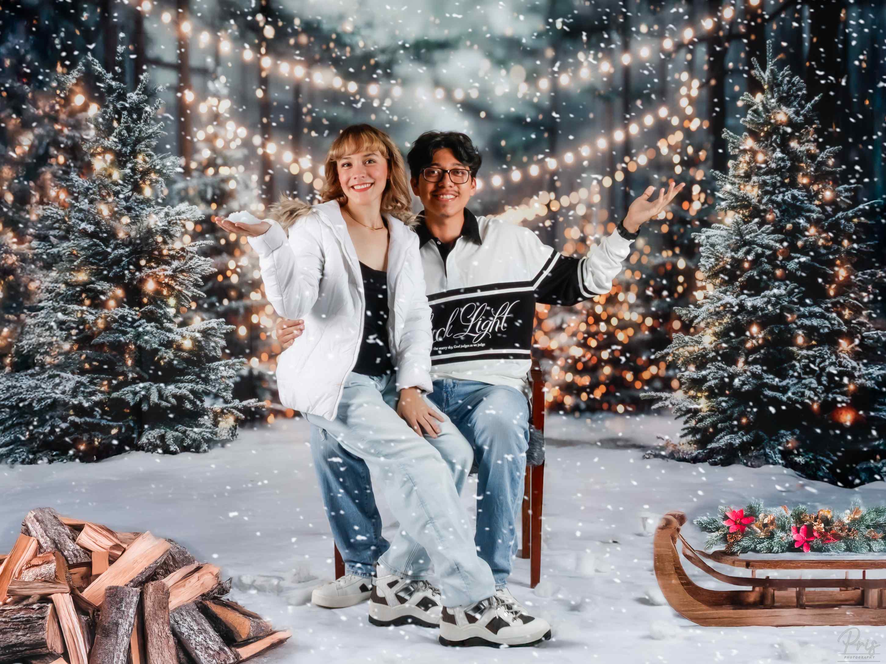Kate Hiver Noël Extérieur Forêt Neige Lumière Toile de fond+Hiver Blanc Neige Sol Toile de fond