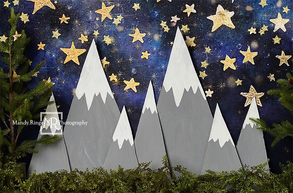 Kate Nuit étoilée Montagnes Plantes Toile de fond conçue par Mandy Ringe - Kate Backdrop FR