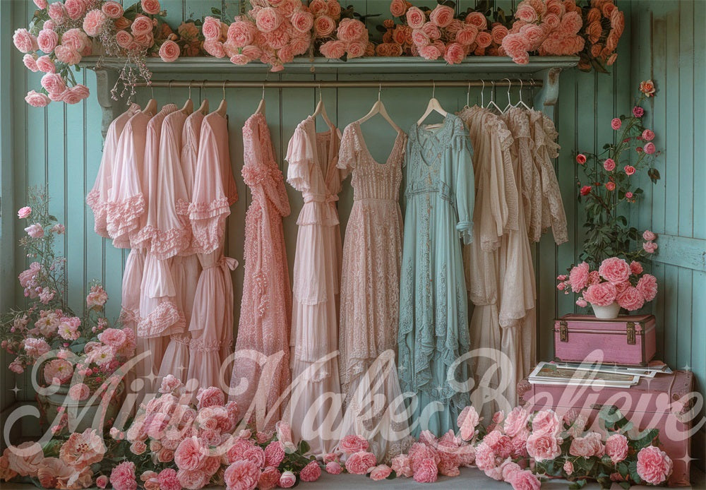 Kate Placard Vintage Robes Fleurs Rose Toile de fond conçue par Mini MakeBelieve - Kate Backdrop FR