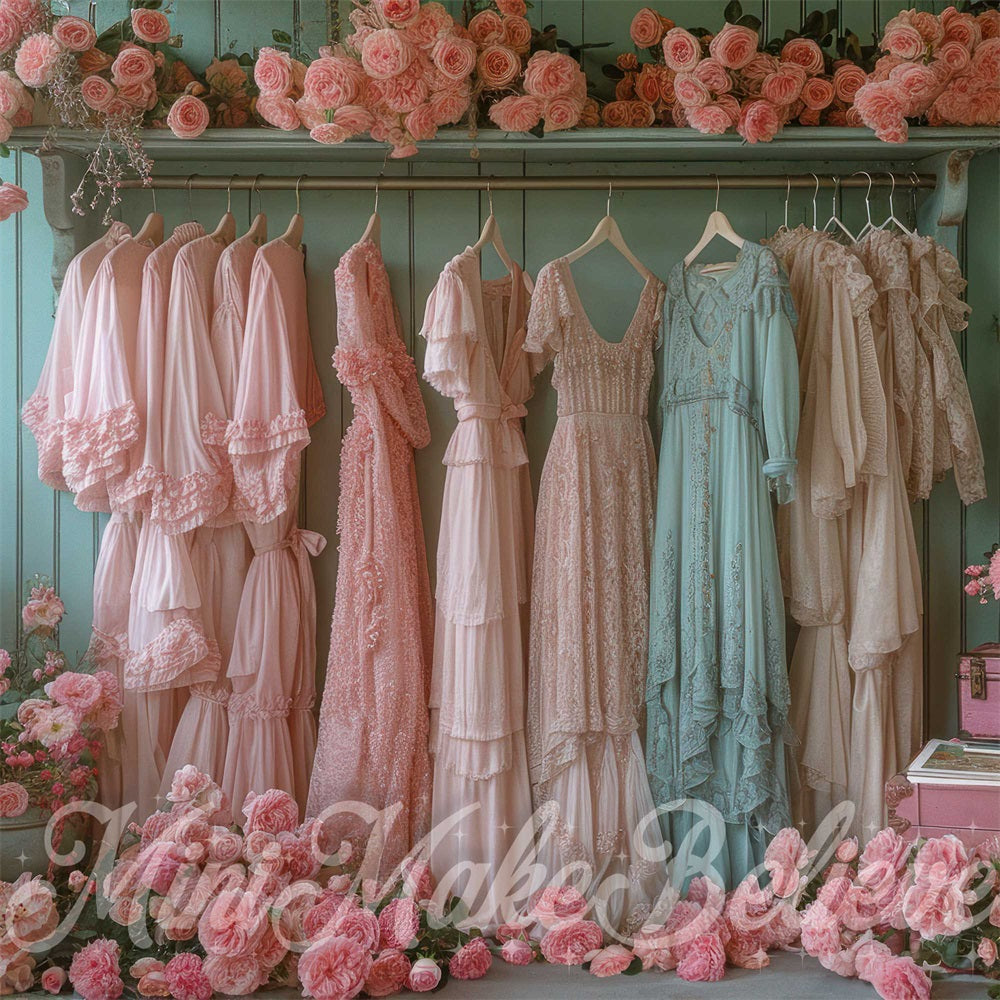 Kate Placard Vintage Robes Fleurs Rose Toile de fond conçue par Mini MakeBelieve - Kate Backdrop FR