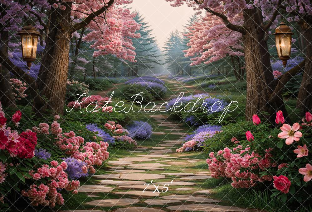 Kate Printemps Fleurs Forêt Chemin Toile de fond conçue par Chain Photographie - Kate Backdrop FR