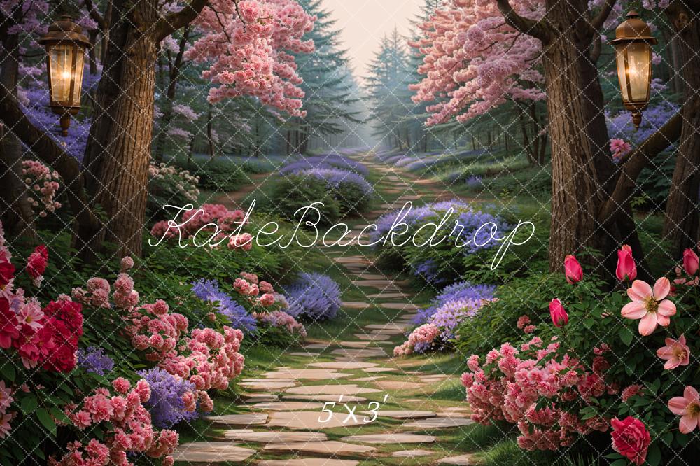 Kate Printemps Fleurs Forêt Chemin Toile de fond conçue par Chain Photographie - Kate Backdrop FR