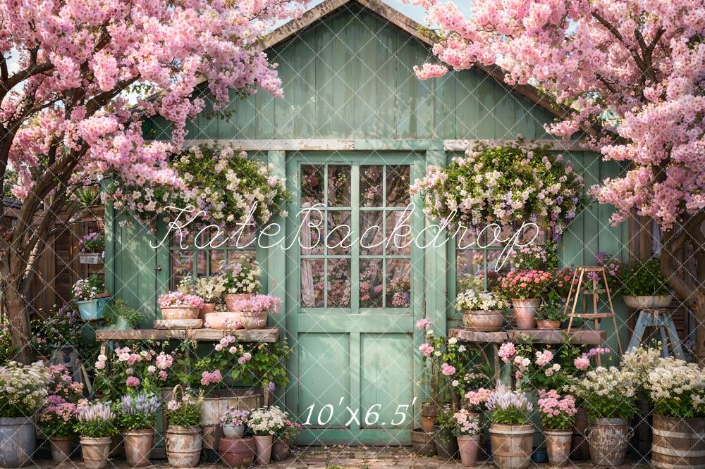 Kate Printemps Fleurs Vert Porte en bois Toile de fond conçue par Emetselch - Kate Backdrop FR