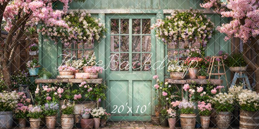 Kate Printemps Fleurs Vert Porte en bois Toile de fond conçue par Emetselch