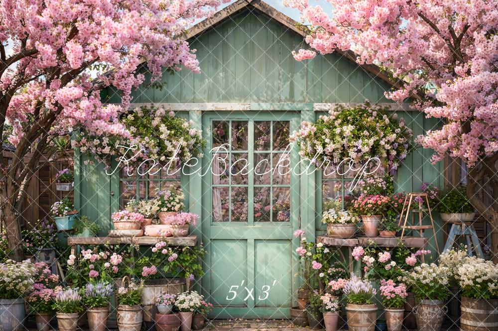 Kate Printemps Fleurs Vert Porte en bois Toile de fond conçue par Emetselch - Kate Backdrop FR