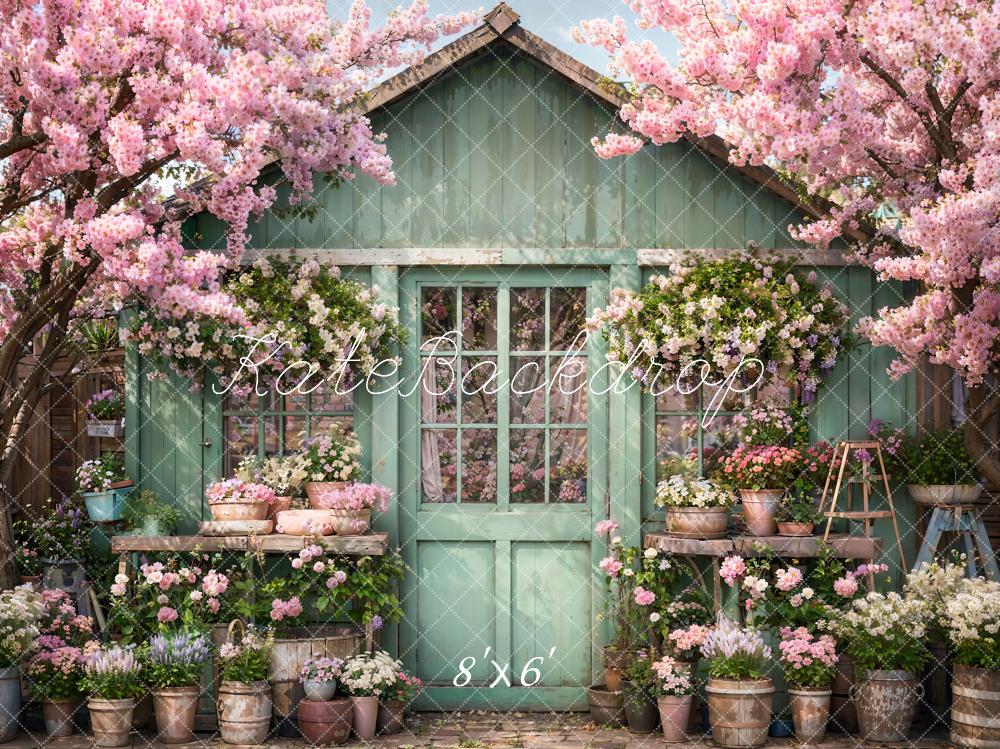 Kate Printemps Fleurs Vert Porte en bois Toile de fond conçue par Emetselch - Kate Backdrop FR