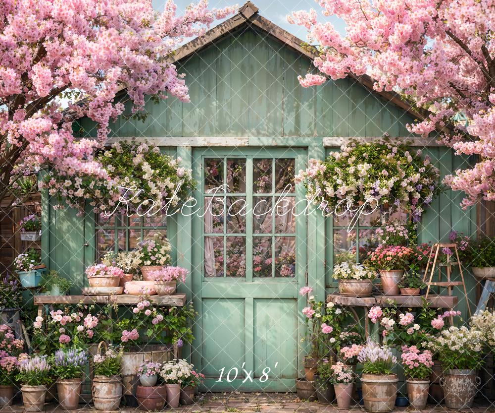 Kate Printemps Fleurs Vert Porte en bois Toile de fond conçue par Emetselch - Kate Backdrop FR