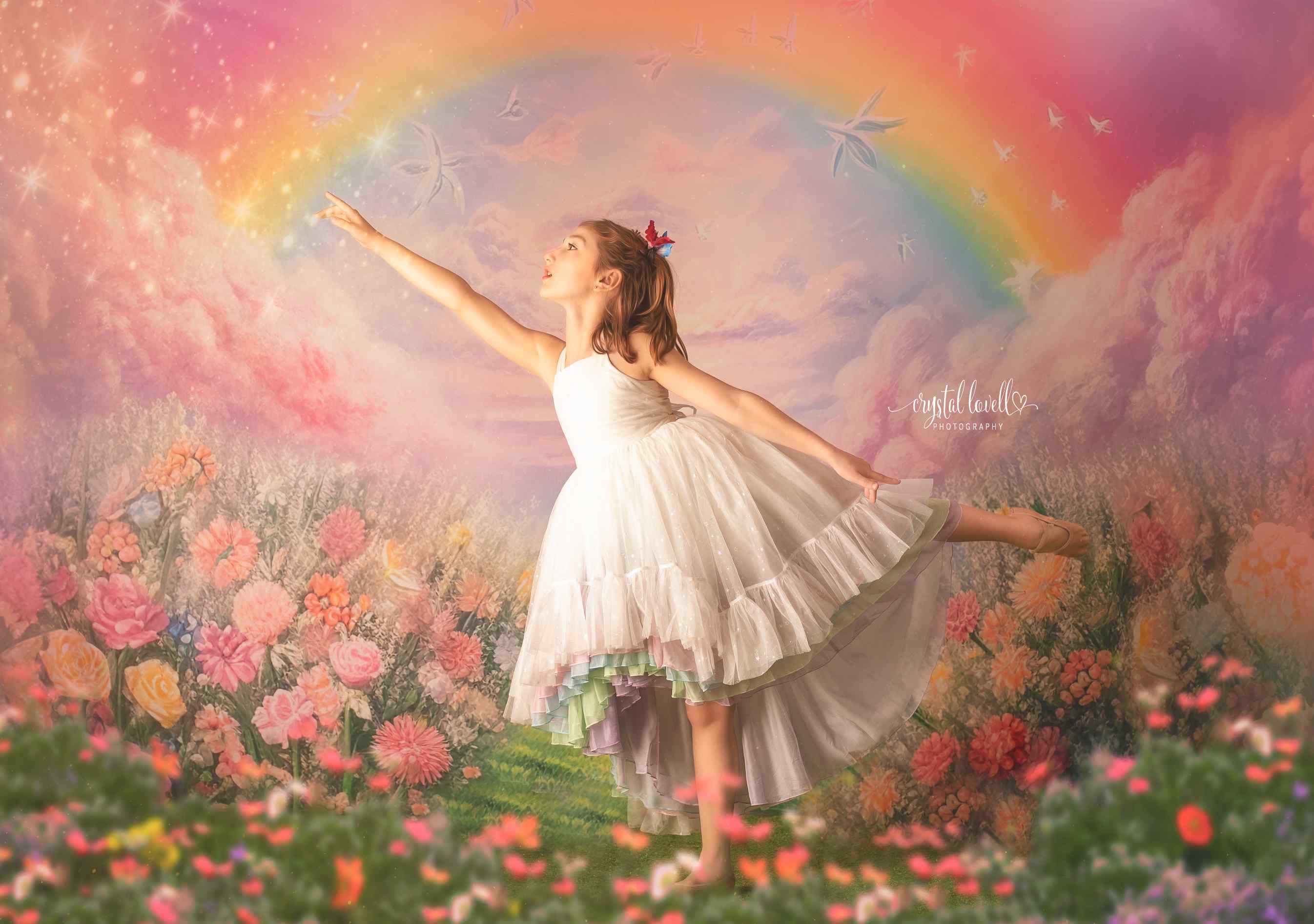 Kate Été Rose Fleur Champ Arc-en-ciel Toile de fond conçu par Emetselch - Kate Backdrop FR