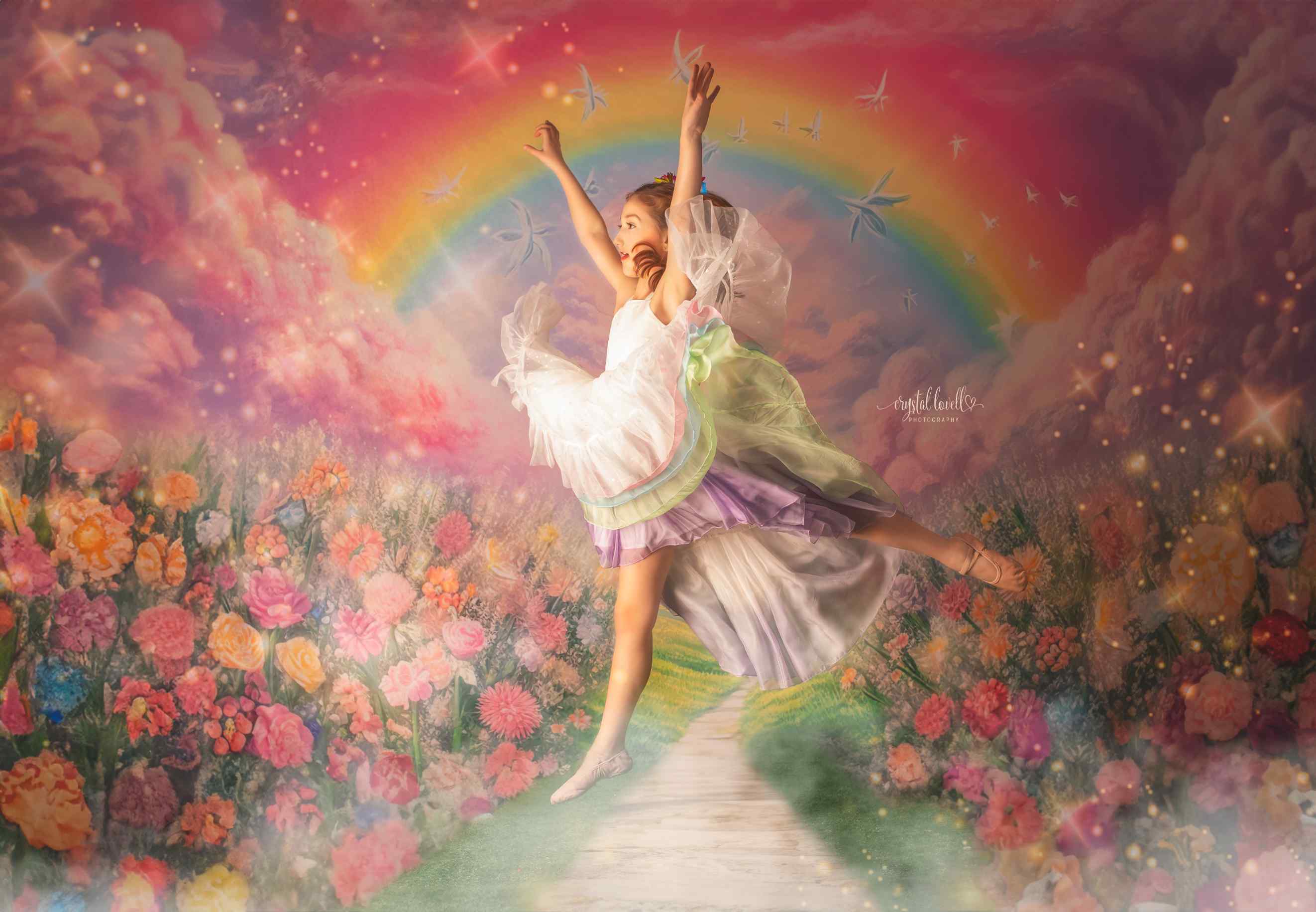 Kate Été Rose Fleur Champ Arc-en-ciel Toile de fond conçu par Emetselch - Kate Backdrop FR