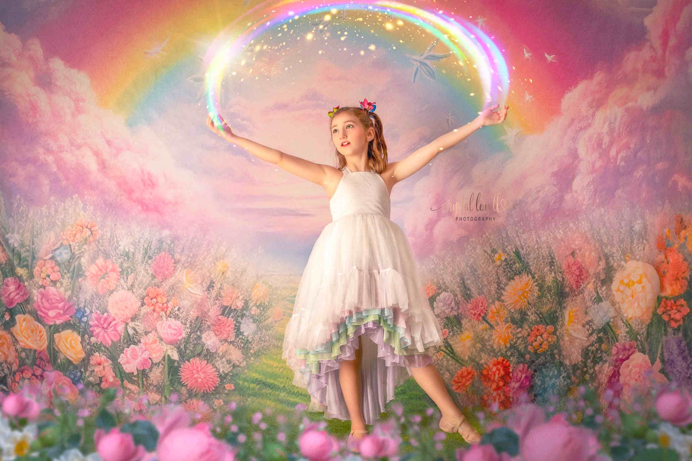 Kate Été Rose Fleur Champ Arc-en-ciel Toile de fond conçu par Emetselch - Kate Backdrop FR