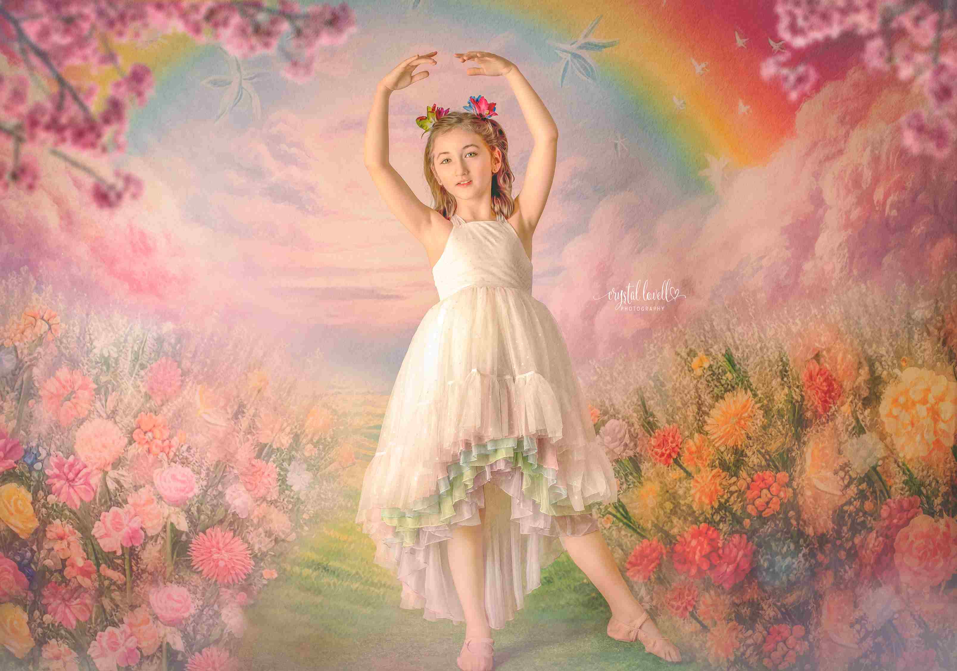 Kate Été Rose Fleur Champ Arc-en-ciel Toile de fond conçu par Emetselch - Kate Backdrop FR
