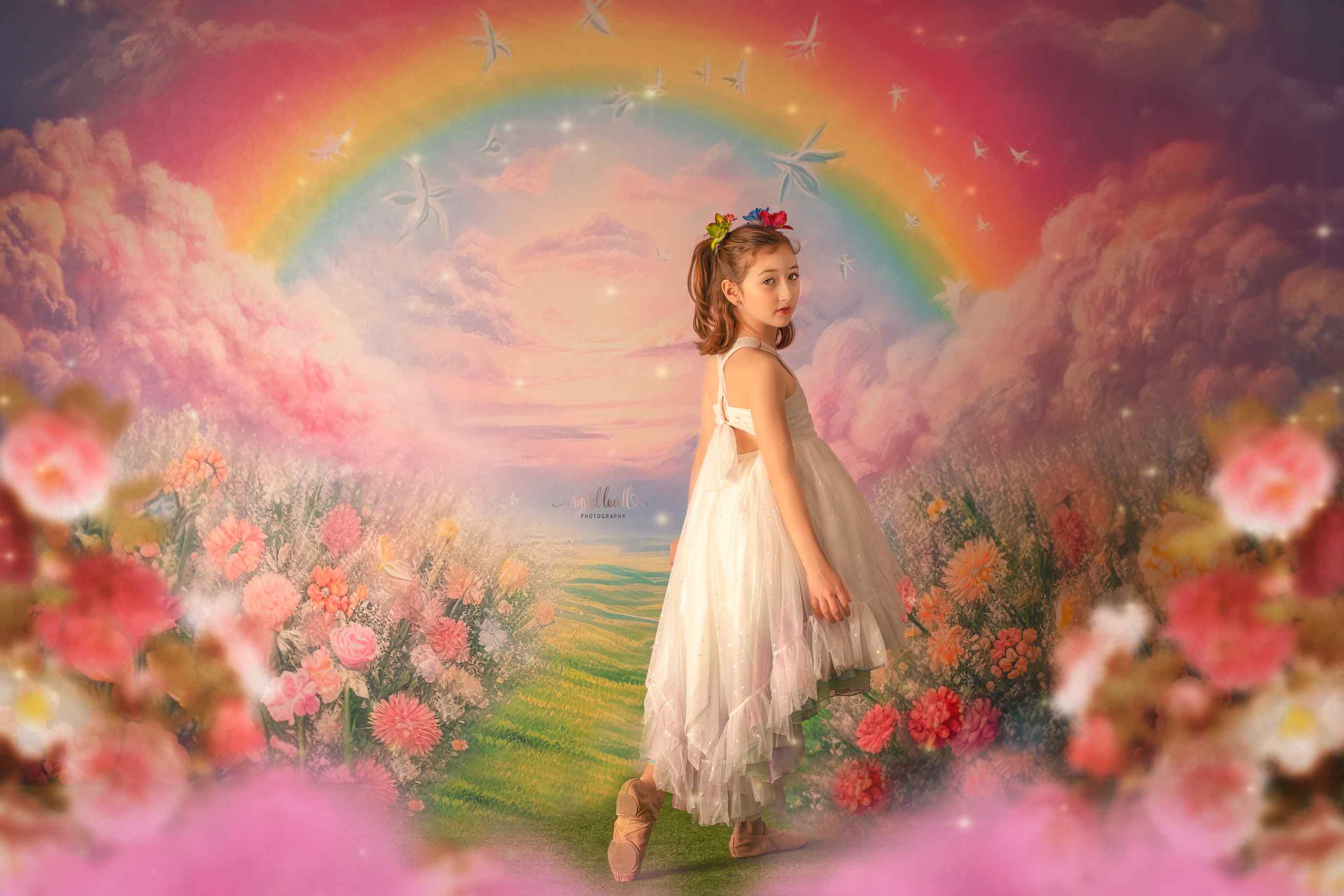 Kate Été Rose Fleur Champ Arc-en-ciel Toile de fond conçu par Emetselch - Kate Backdrop FR