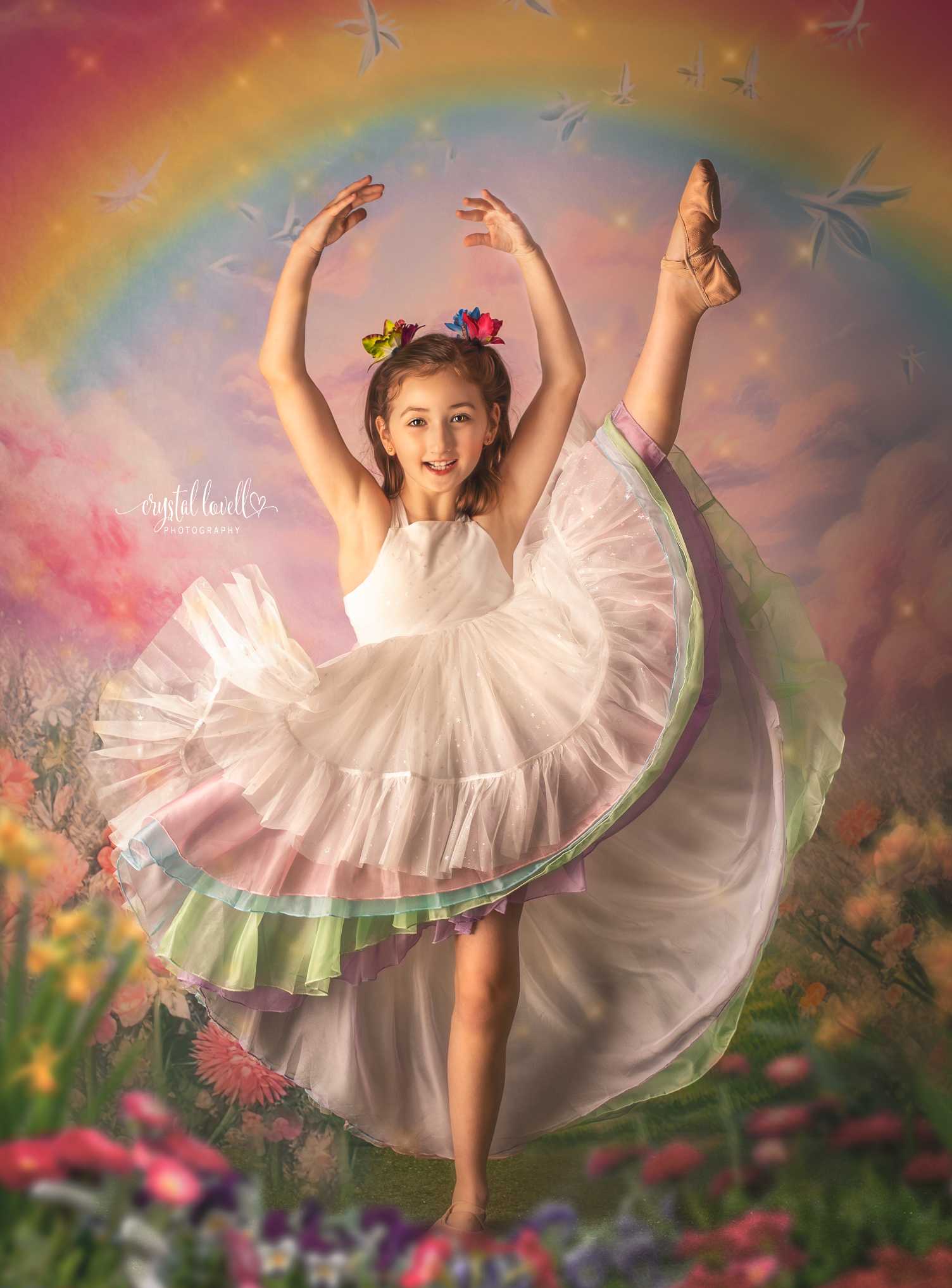 Kate Été Rose Fleur Champ Arc-en-ciel Toile de fond conçu par Emetselch - Kate Backdrop FR