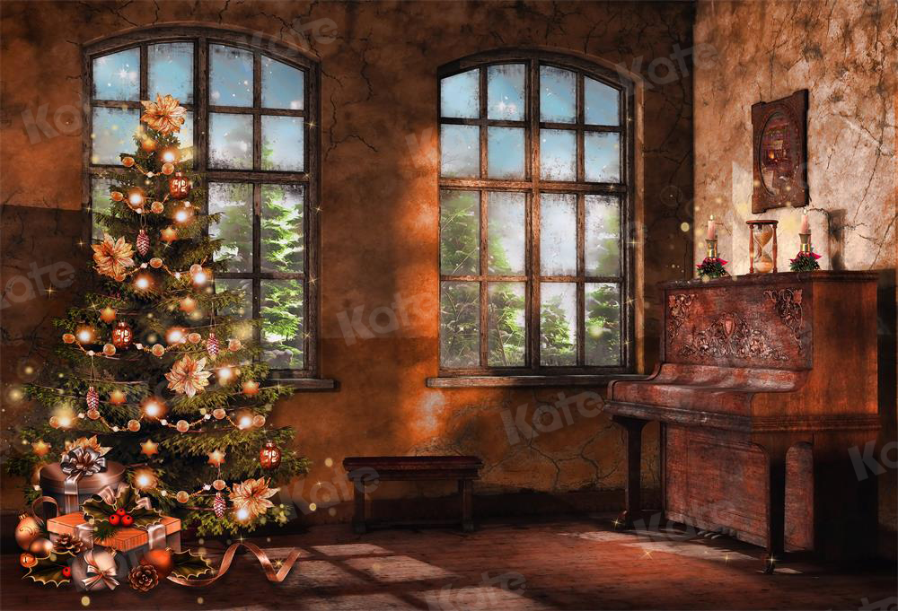 Kate Sapin de Noël Piano Fenêtre Toile de fond pour la photographie - Kate Backdrop FR