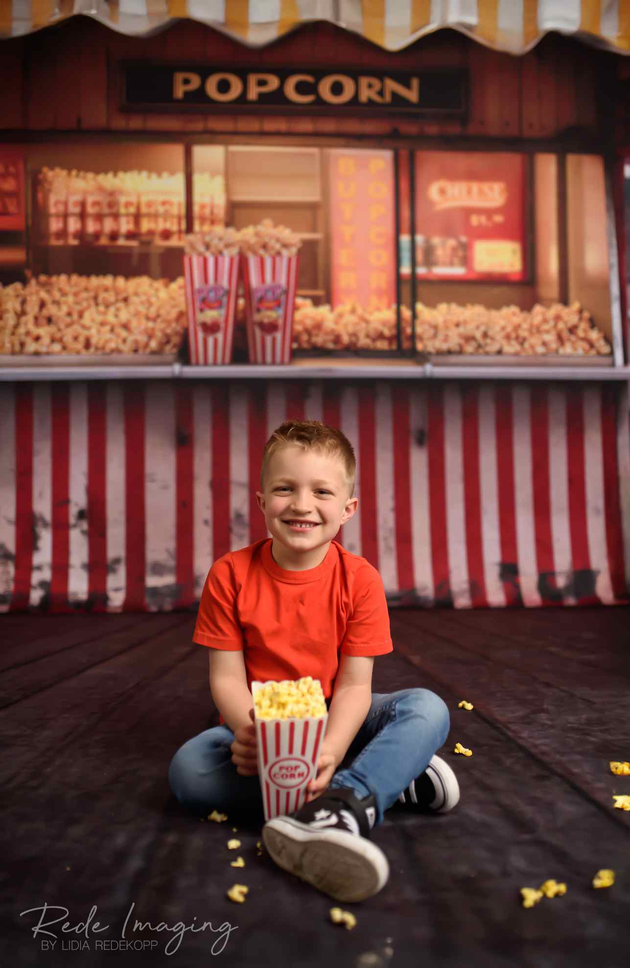 Kate Sweep Mur-à-Sol Parc d'attractions Stand de pop-corn Toile de fond conçue par Lidia Redekopp - Kate Backdrop FR