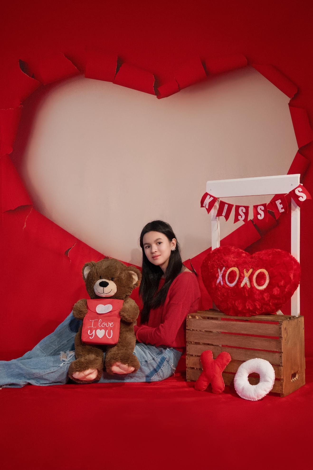 Kate Sweep Mur-à-Sol Saint-Valentin Rouge Déchiré Cœur Toile de fond conçue par Melissa King - Kate Backdrop FR