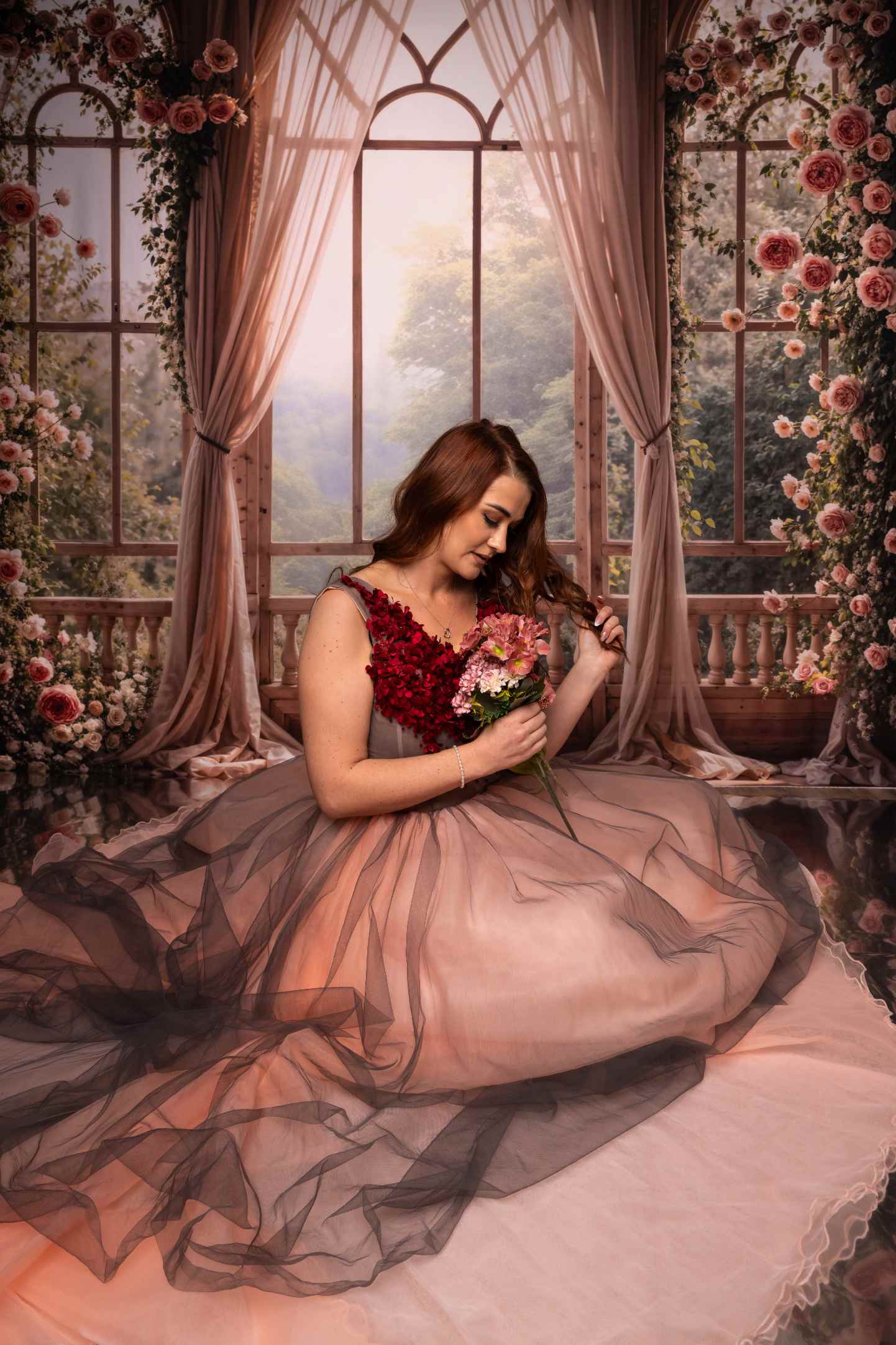 Kate Printemps Fleurs Mariage Fenêtre Rideaux Toile de fond en Laine conçue par Emetselch - Kate Backdrop FR