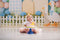 Kate Anniversaire Jardin Oies Pastel Ballons Toile de fond conçue par Patty Roberts - Kate Backdrop FR