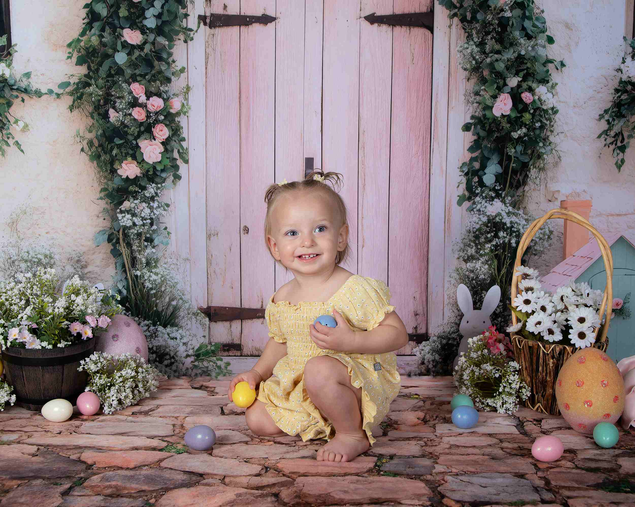 Kate Pâques Lapin Porte Rose Maison Toile de fond conçue par Patty Roberts - Kate Backdrop FR