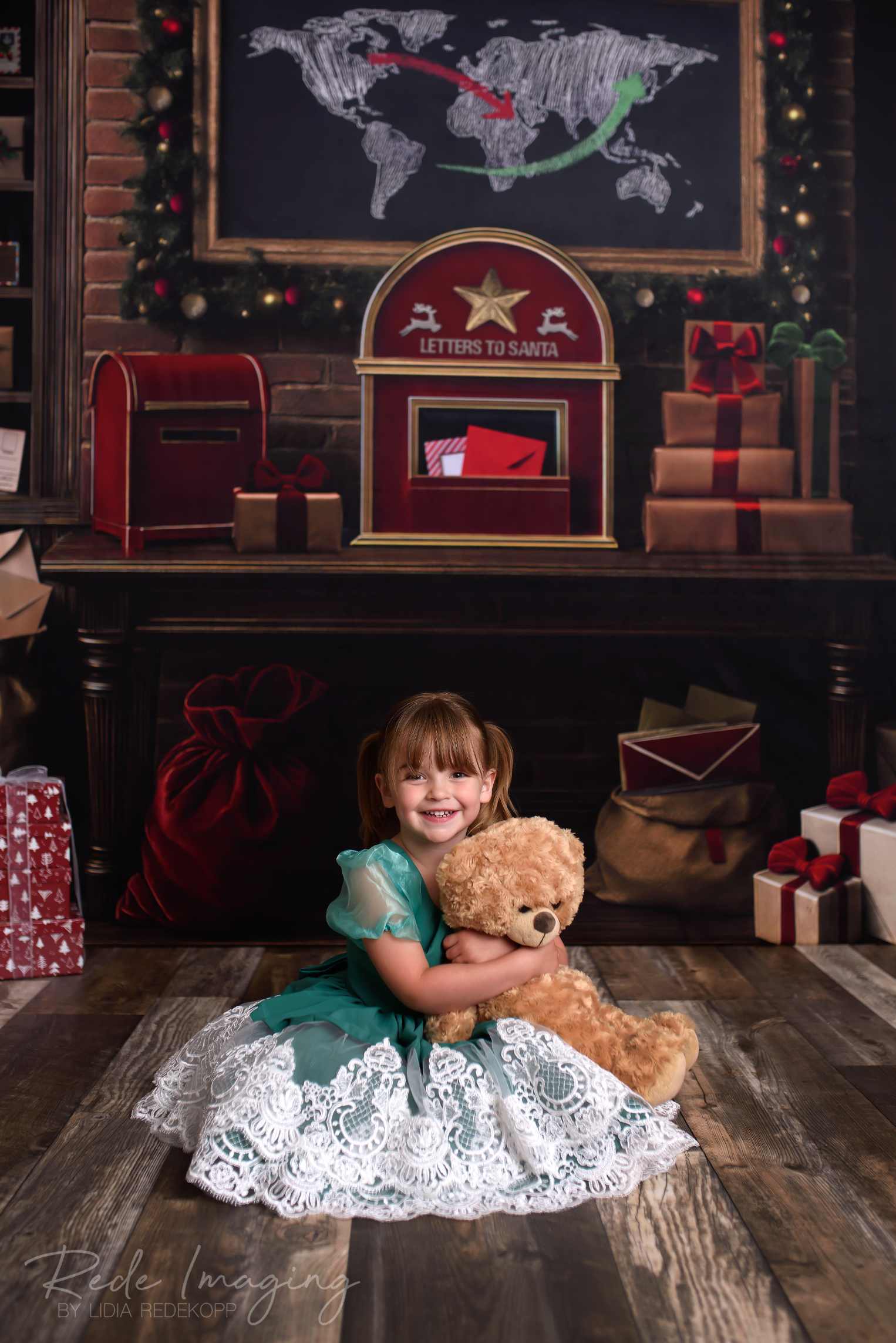 Kate Vert Manches bouffantes Nœud Robe Enfant Pour la Photographie - Kate Backdrop FR