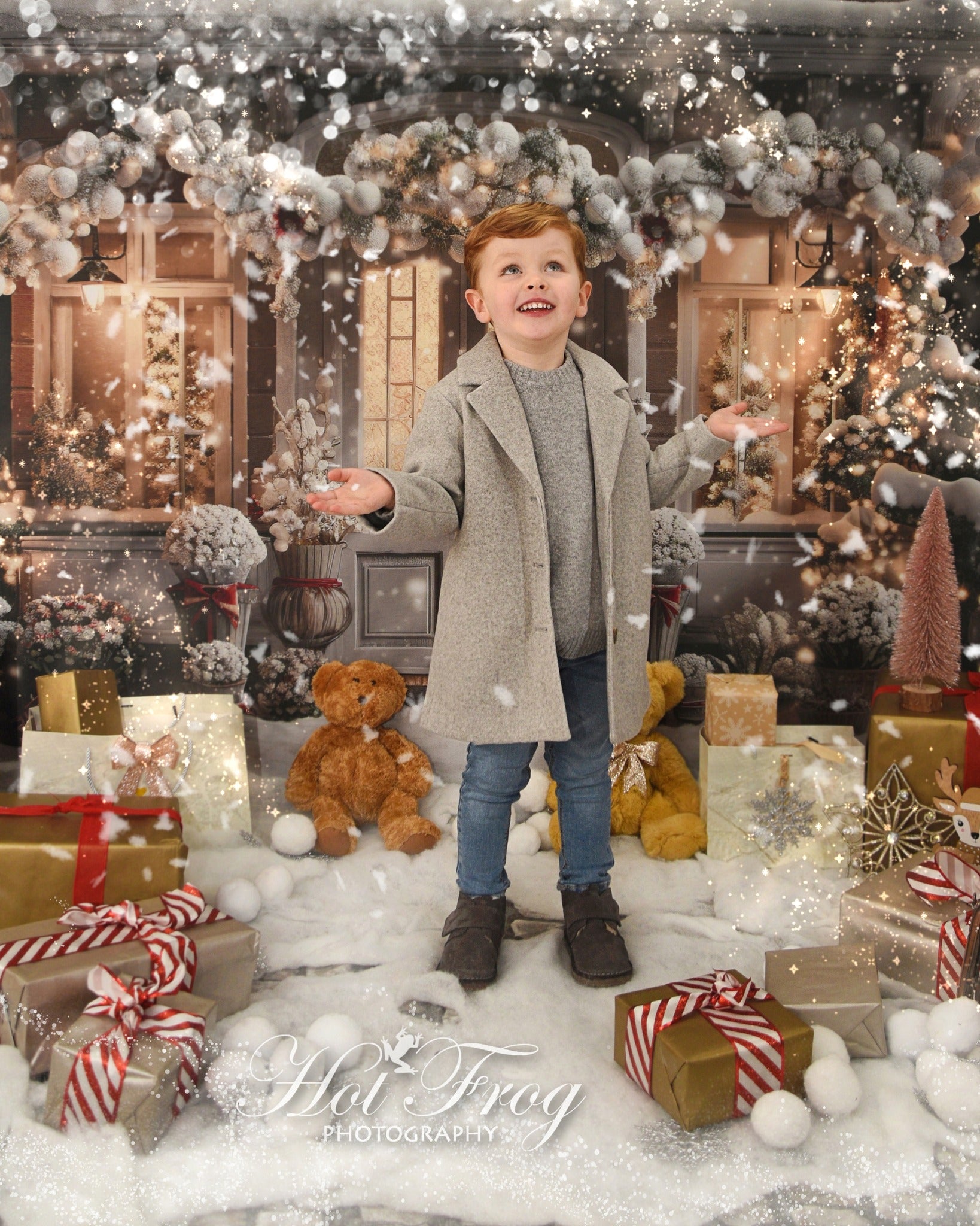 Kate Hiver Noël Maison Neige Lumière Toile de fond conçue par Emetselch