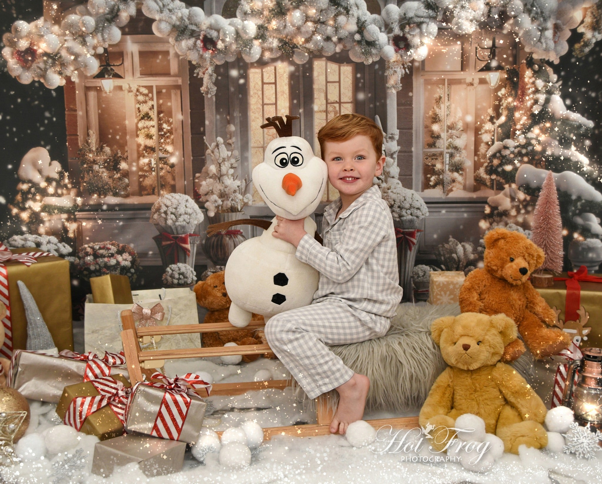 Kate Hiver Noël Maison Neige Lumière Toile de fond conçue par Emetselch