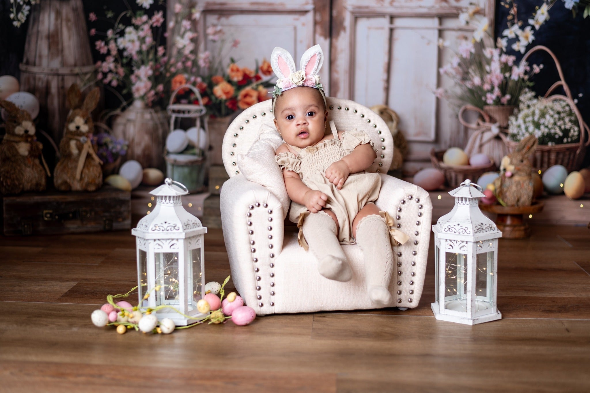 Kate Blanc Mini Fauteuil en tissu avec Rivet Nouveau-né Accessoires de Photographie