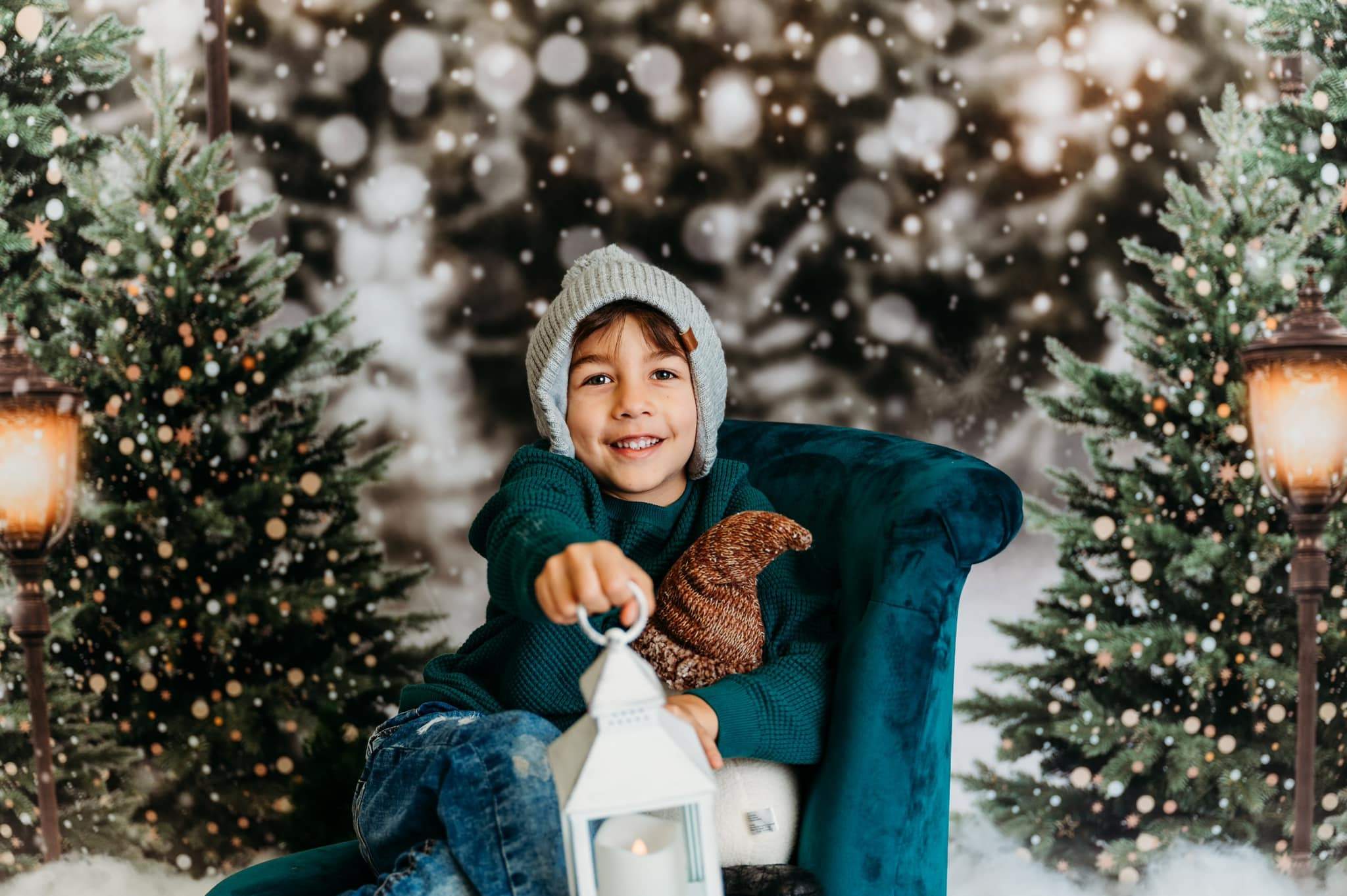 Kate Hiver Noël Neige Forêt Lumières Toile de fond en Laine pour la photographie - Kate Backdrop FR