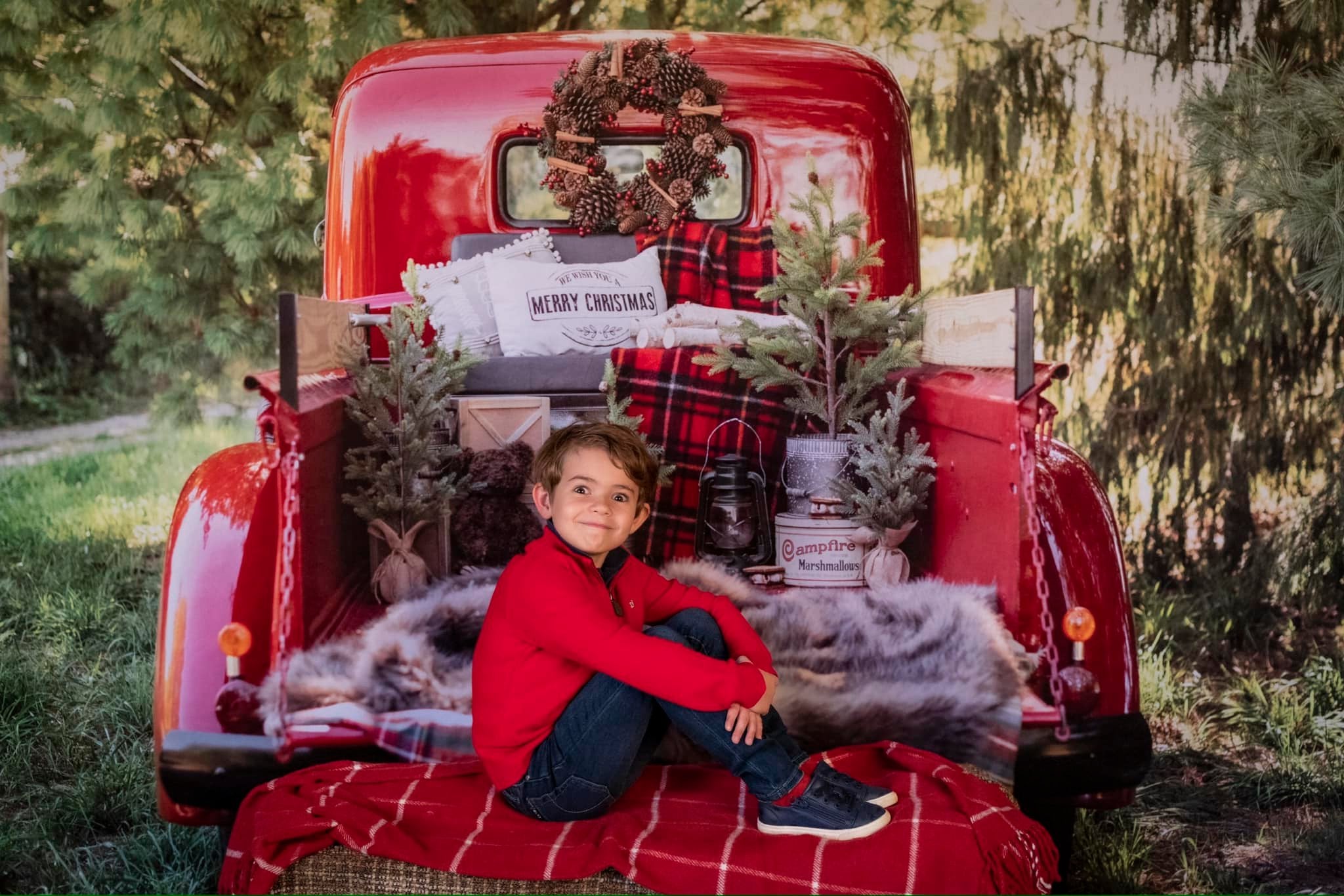 Kate Camion Noël Rouge Plante Toile de fond conçue par Mandy Ringe - Kate Backdrop FR