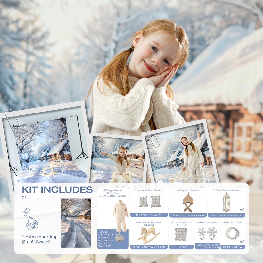 Kate Hiver Neige Maison Extérieur Kit Photo - Kate Backdrop FR