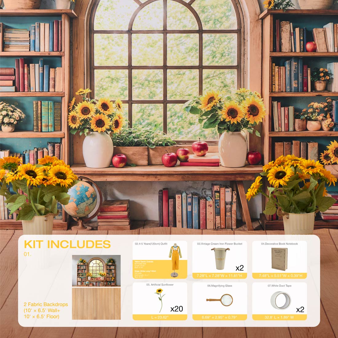 Kate Scolaire Étagère à livres Arche Fenêtre Tournesol Photo Kit - Kate Backdrop FR