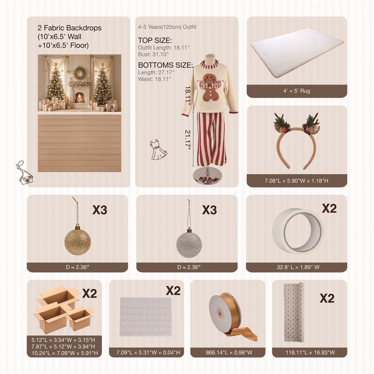 Kate Hiver Sapin de Noël Cadeaux Cheminée Kit Photo - Kate Backdrop FR