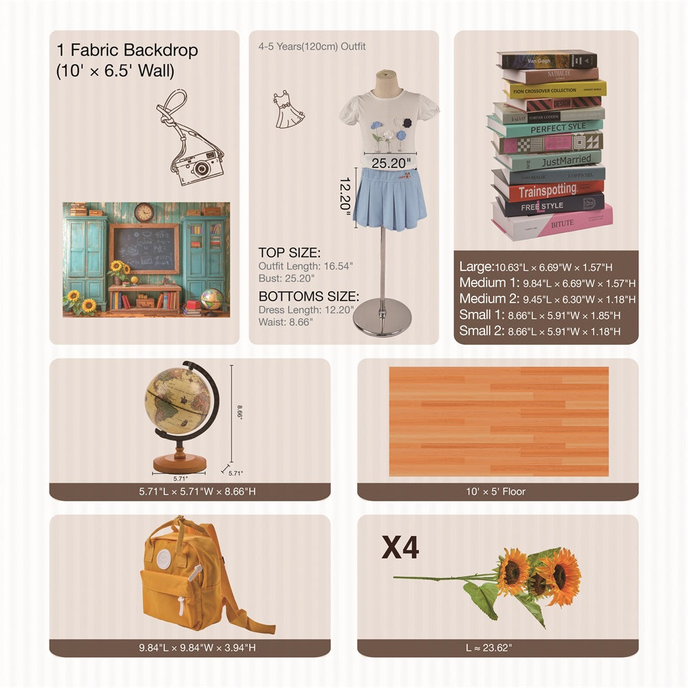 Kate Scolaire Tableau noir Livres Tournesol Kit Photo - Kate Backdrop FR