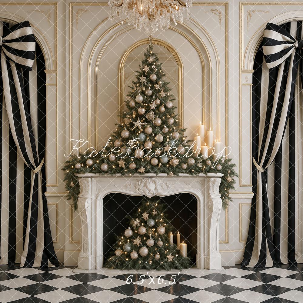 Kate Noël Cheminée Rideaux Rayés Toile de fond conçue par Ashley Paul - Kate Backdrop FR
