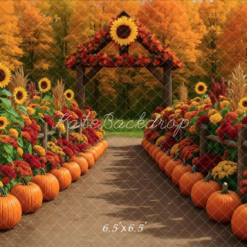 Kate Automne Orange Citrouilles Tournesols Toile de fond conçue par Mini MakeBelieve