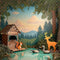 Kate Forêt Lac Maison Animaux Toile de fond conçue par Laura Bybee