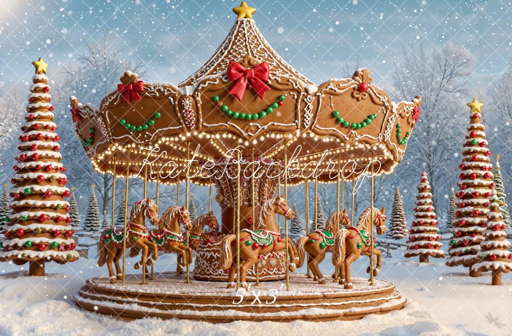 Kate Noël Carrousel Pain d’épice Neige Toile de fond conçue par Emetselch - Kate Backdrop FR