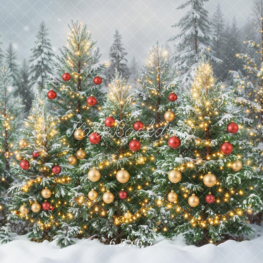Kate Noël Sapins Neige Illuminés Toile de fond conçue par Emetselch - Kate Backdrop FR
